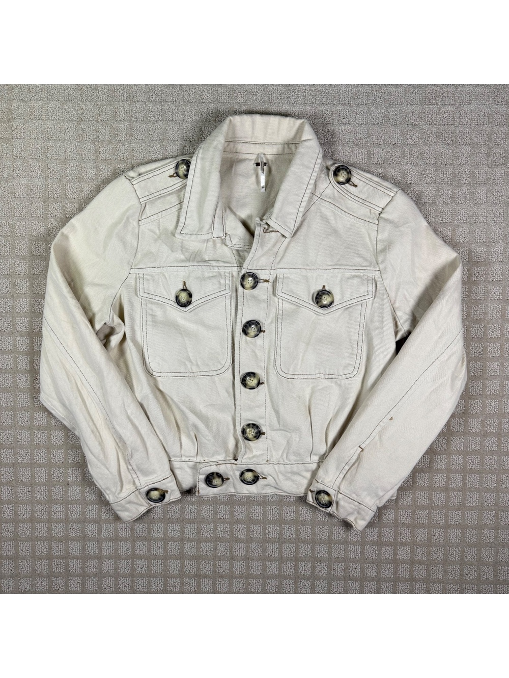 Free People Cream Cropped Denim Jacket XS